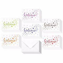 Assortiment de cartes de correspondance de bienvenue - Coffret en vrac - Blanc à l&#39;intérieur - 6 motifs colorés en étoile